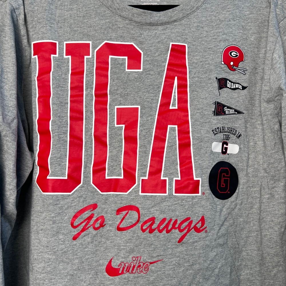 The Nike Tee Graphic UGA Dawgs Gray Long Sleeve Football Men’s 100% Cotton XL - Picture 2 of 8